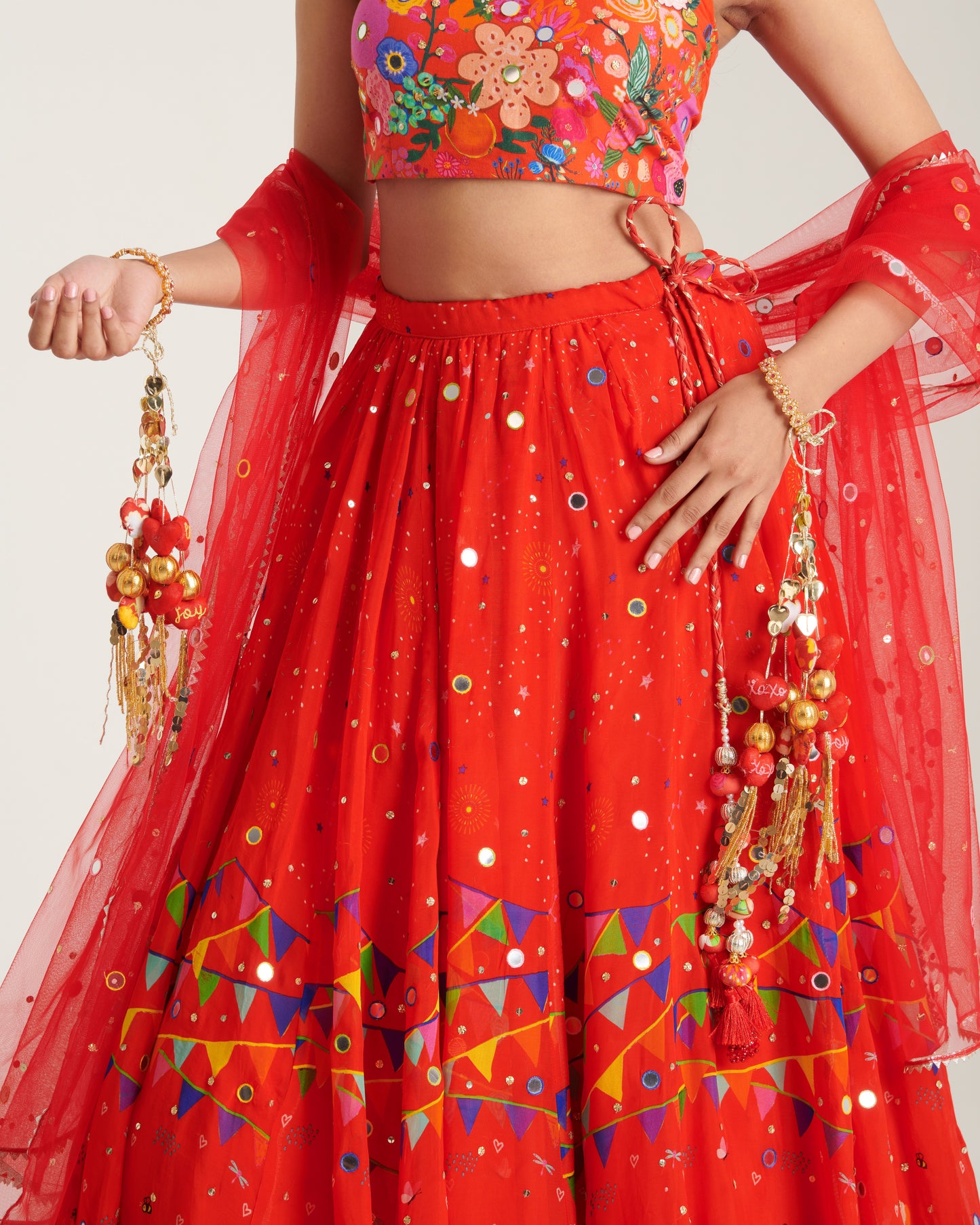 Scarlet organza printed lehenga set with blouse