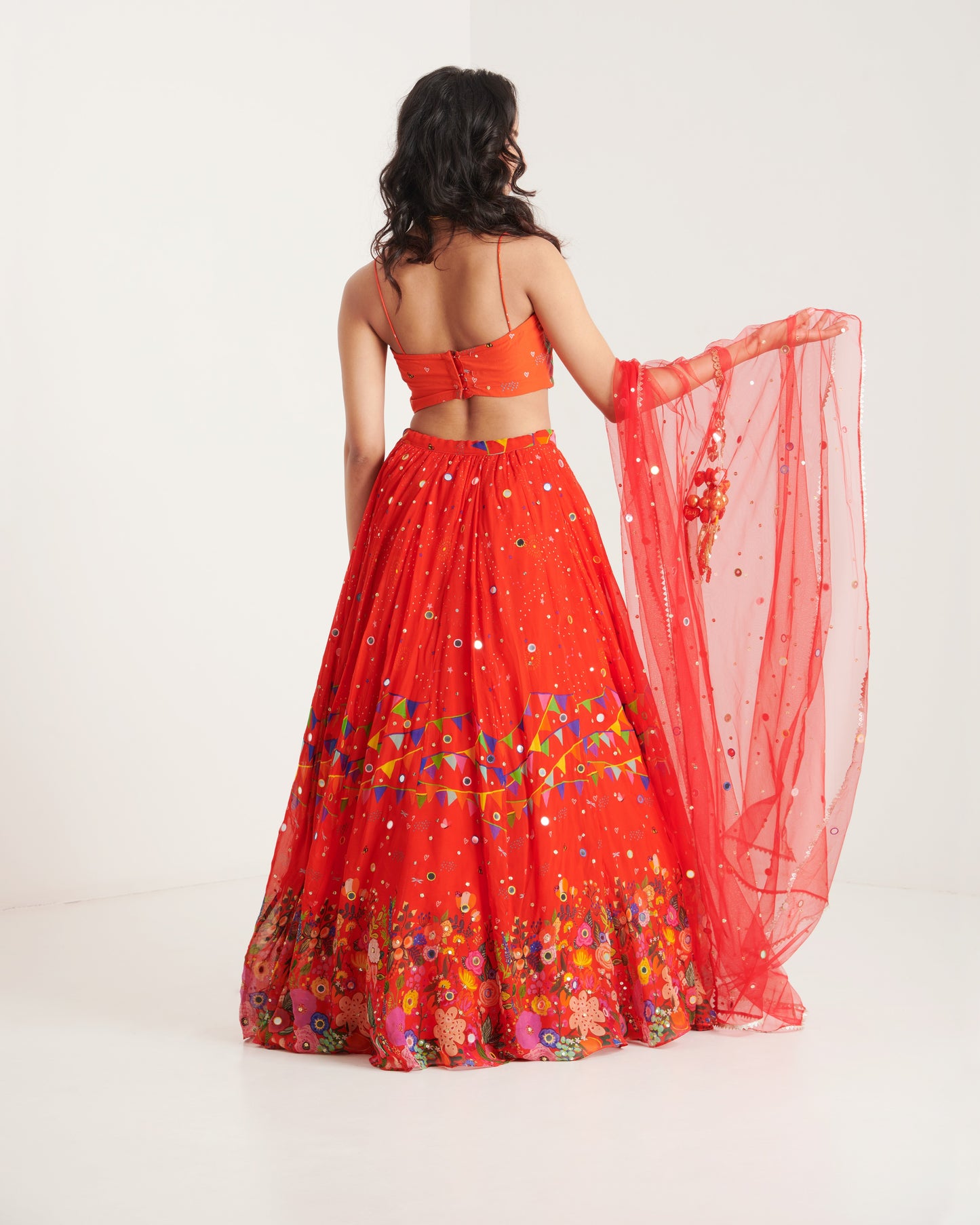 Scarlet organza printed lehenga set with blouse