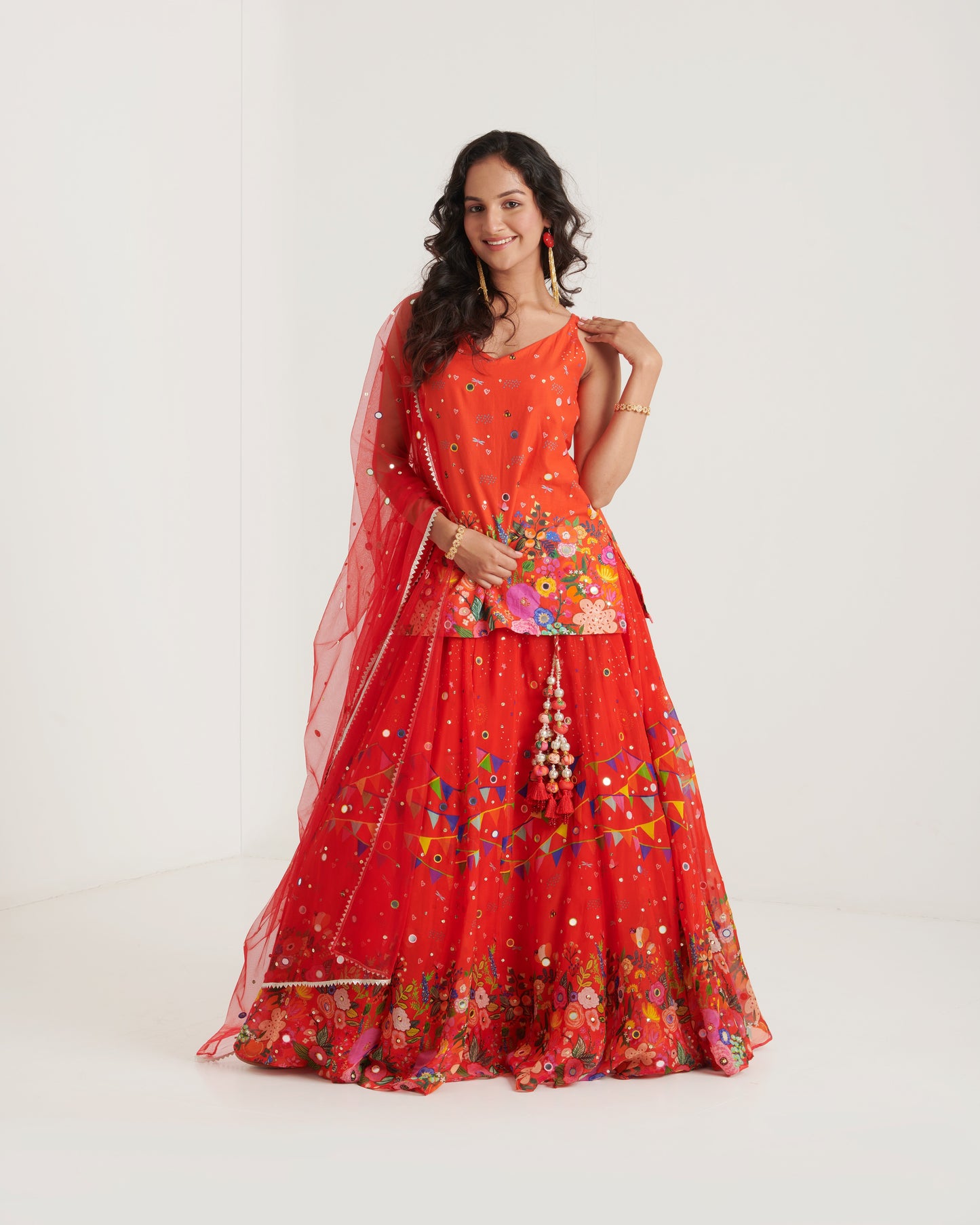 Scarlet organza printed lehenga set