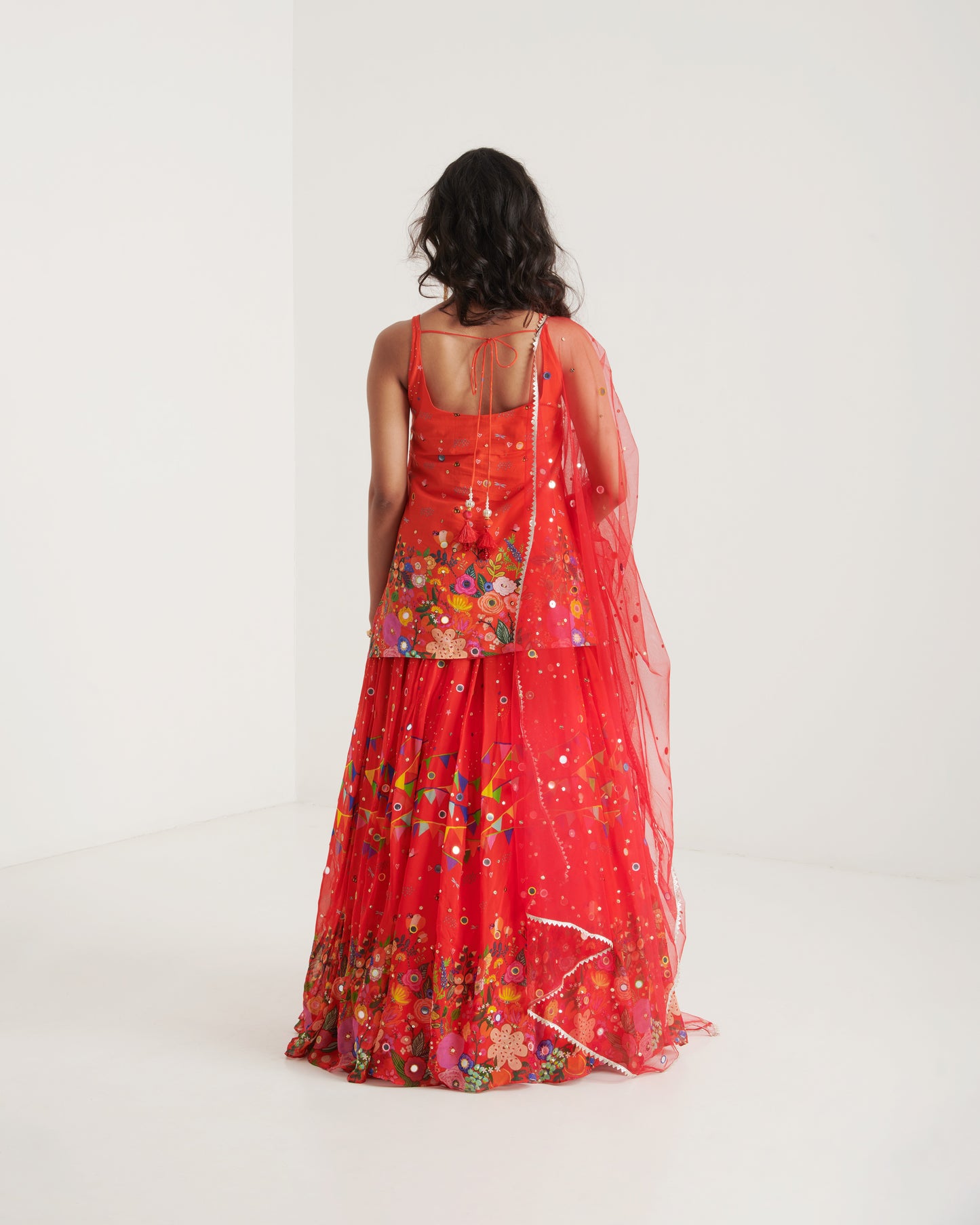 Scarlet organza printed lehenga set