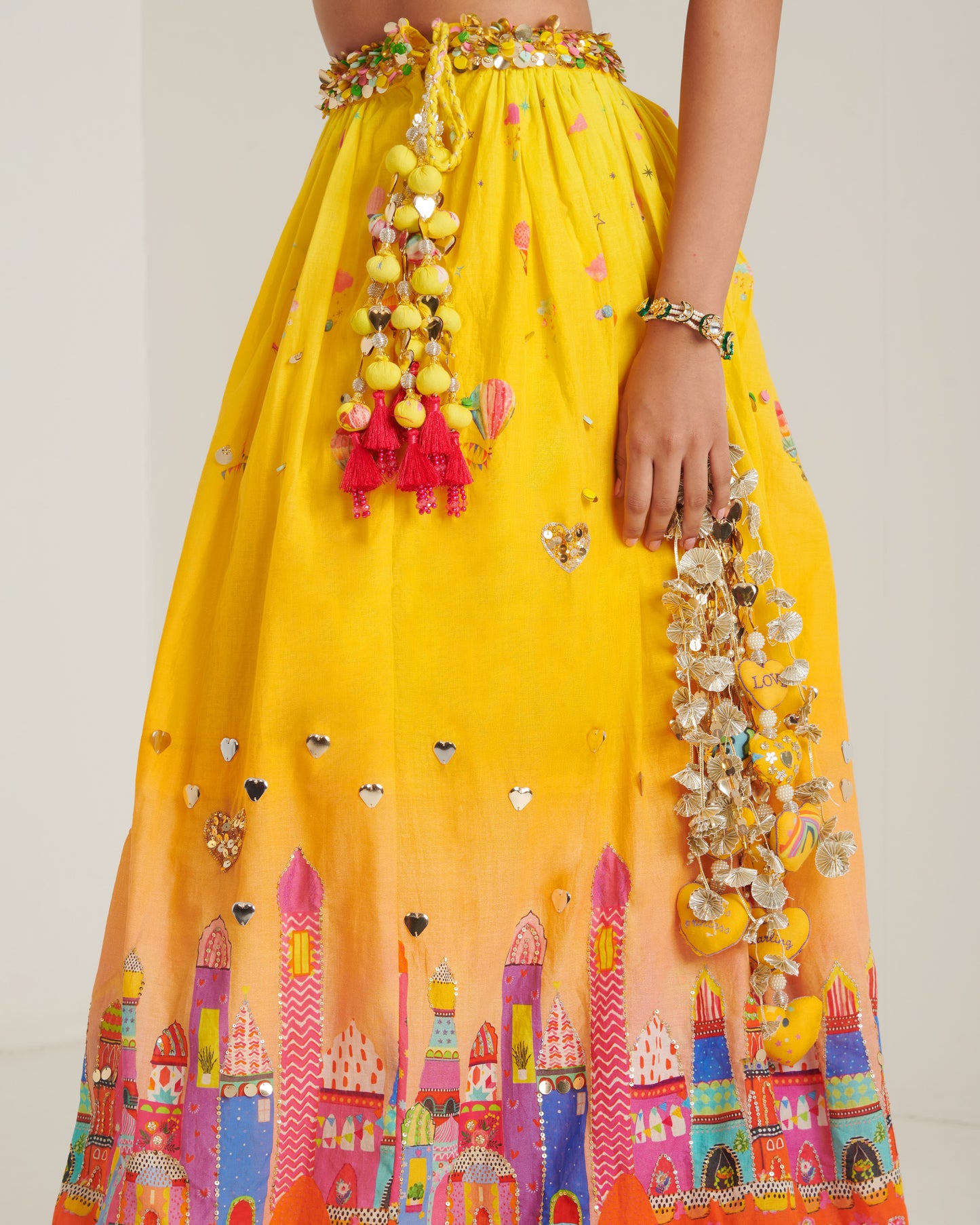 Yellow cotton printed lehenga set