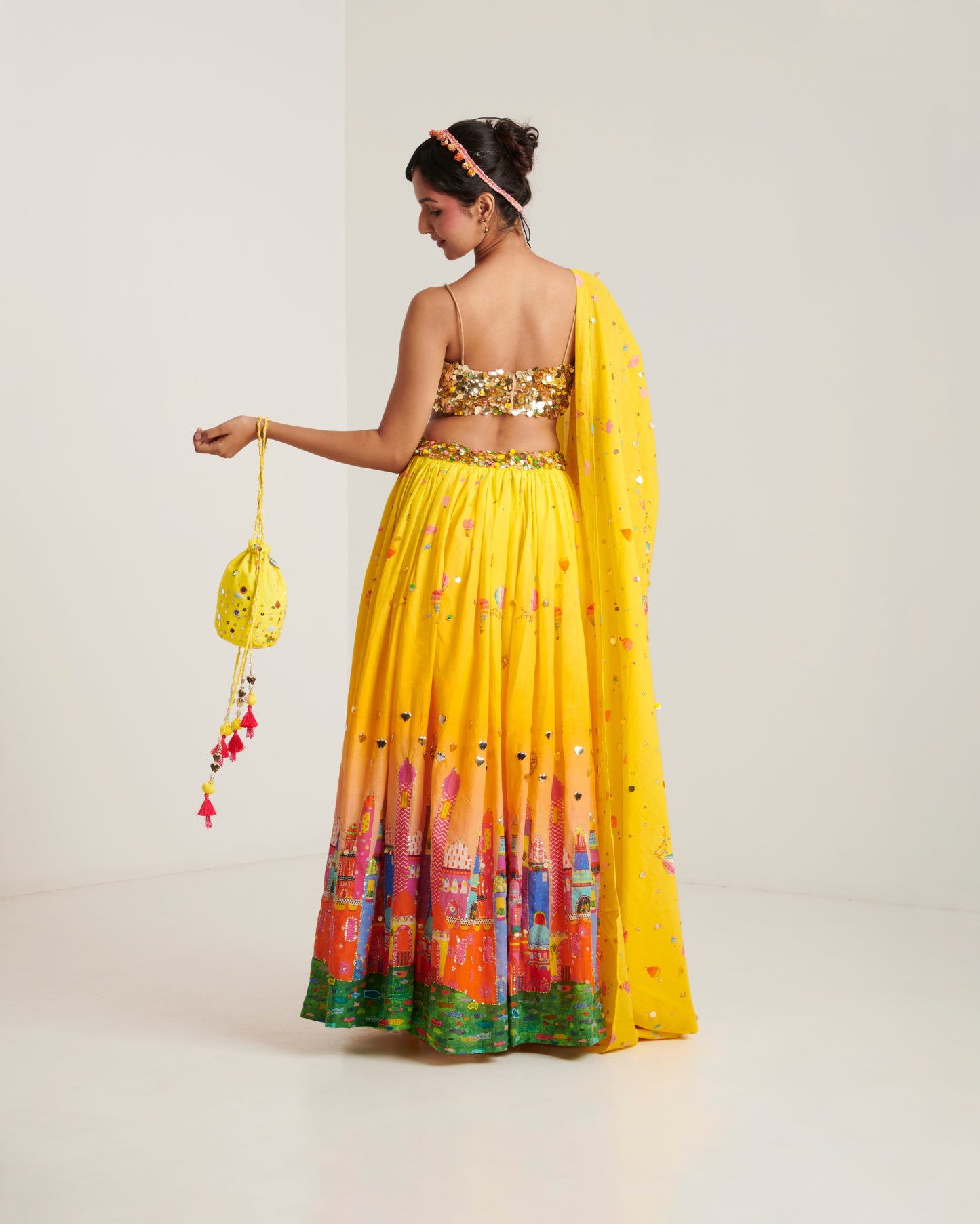 Yellow cotton printed lehenga set