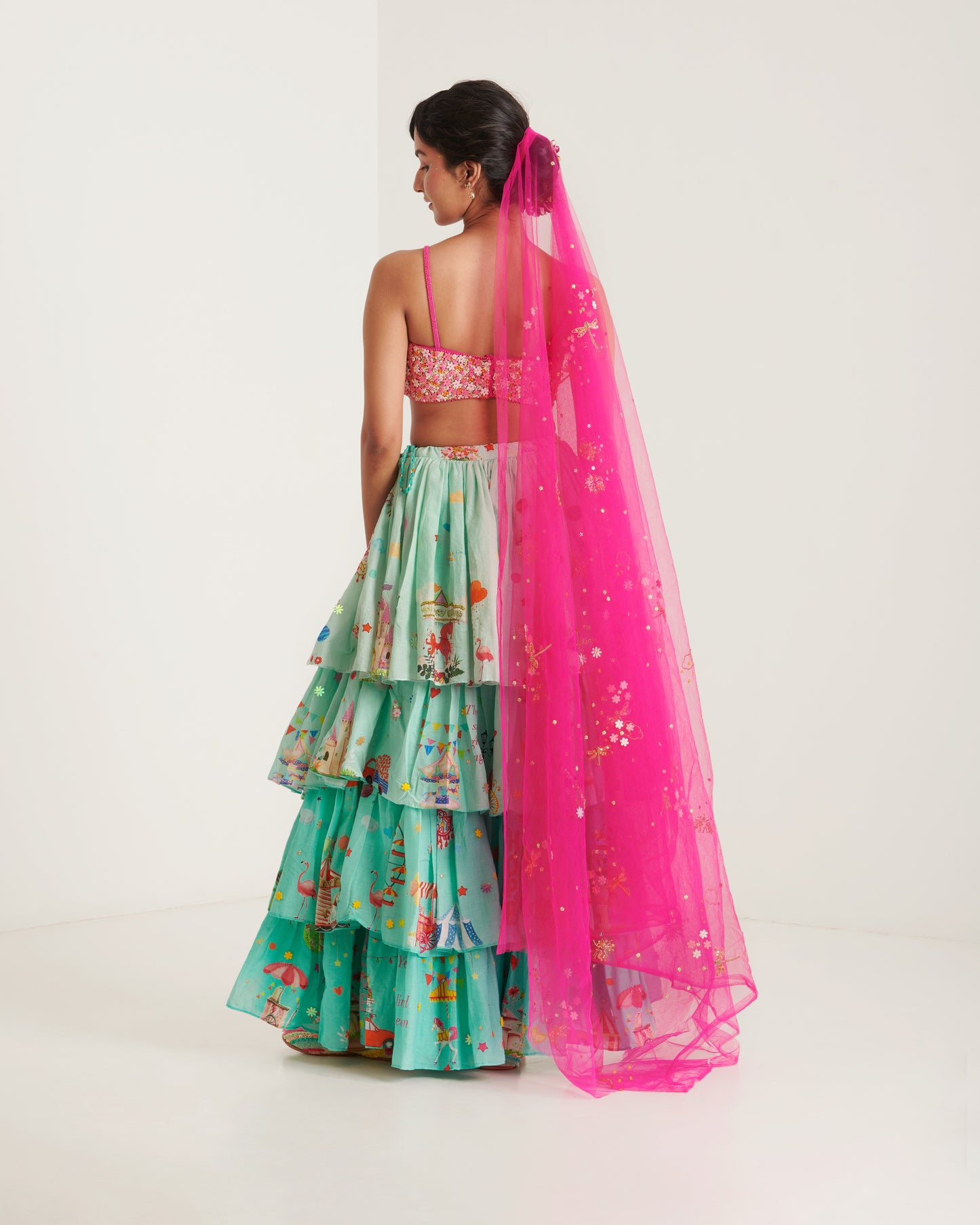 Turquoise printed lehenga set