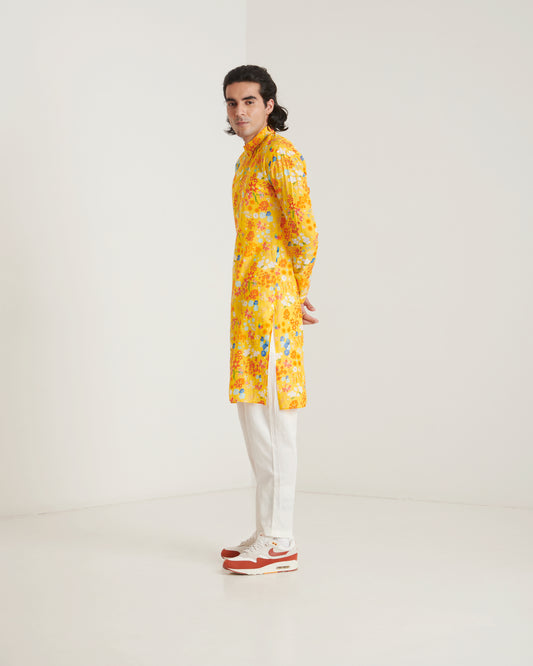 Mustard floral printed kurta set