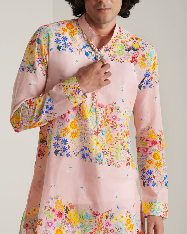 Pastel pink floral printed kurta set