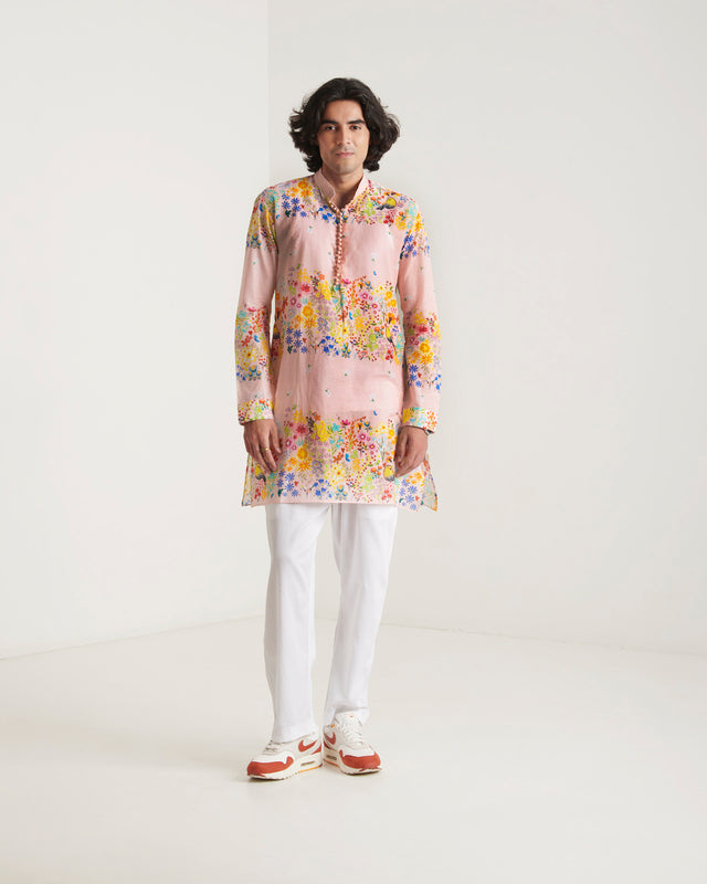 Pastel pink floral printed kurta set