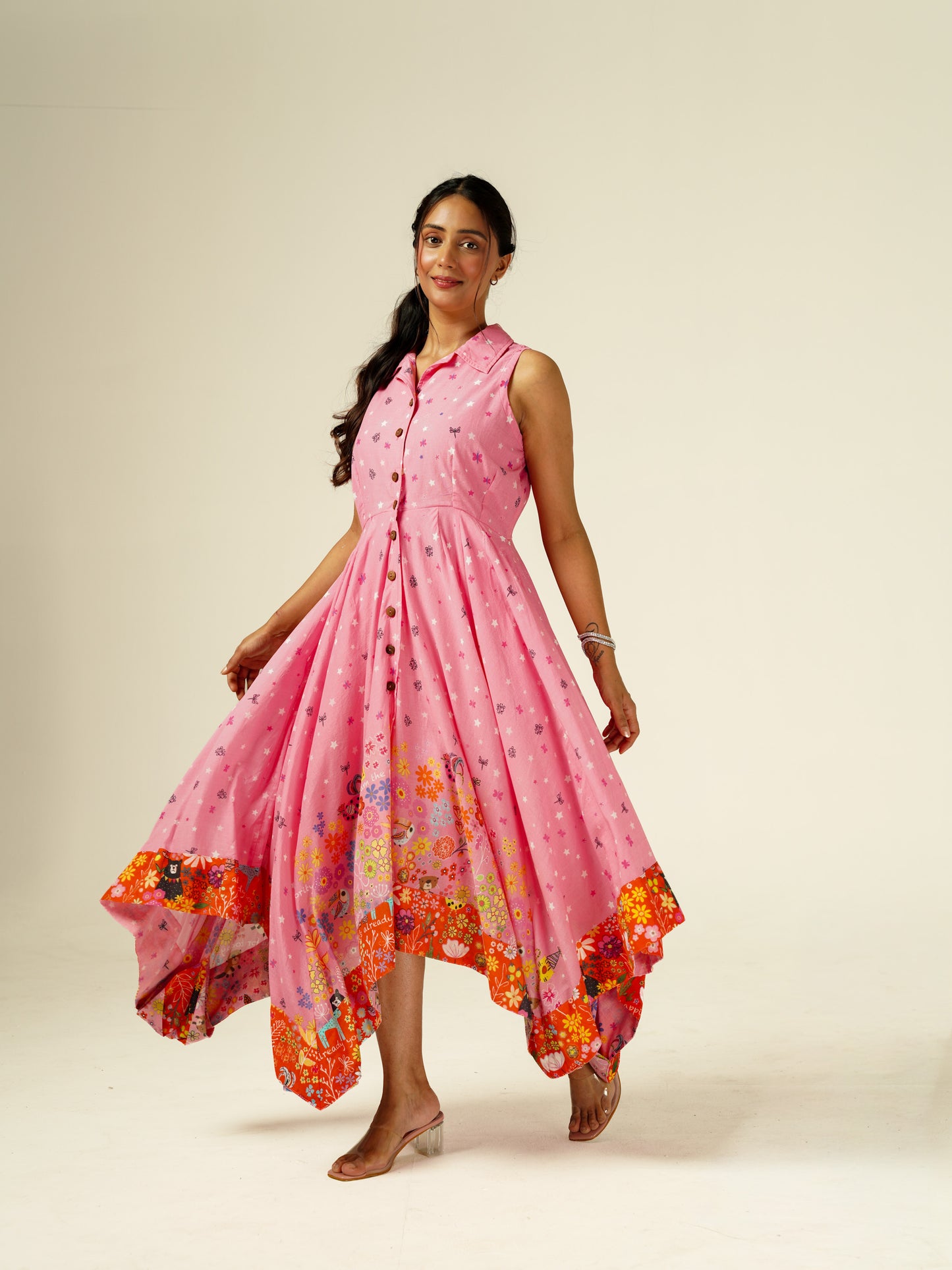 Pink Bloom High-Low Cotton dress