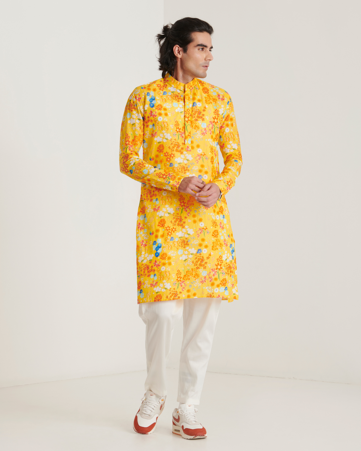 Mustard floral printed kurta set