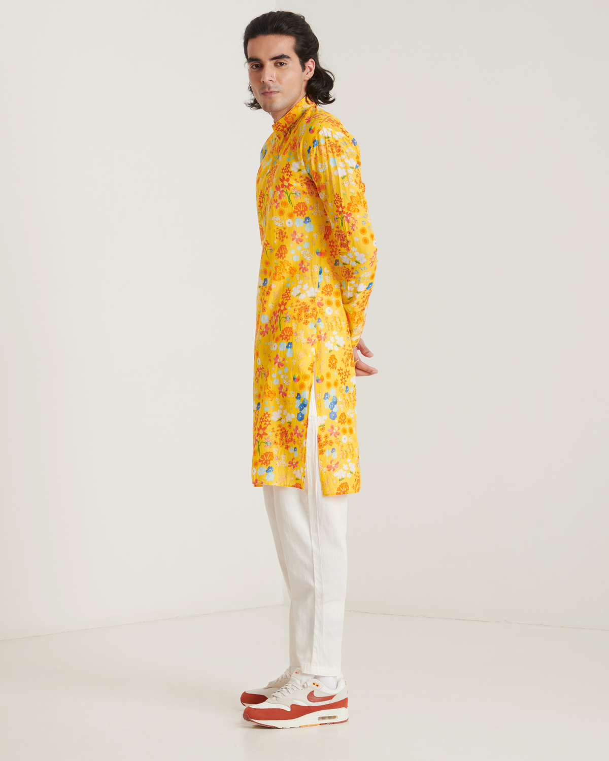 Mustard floral printed kurta set