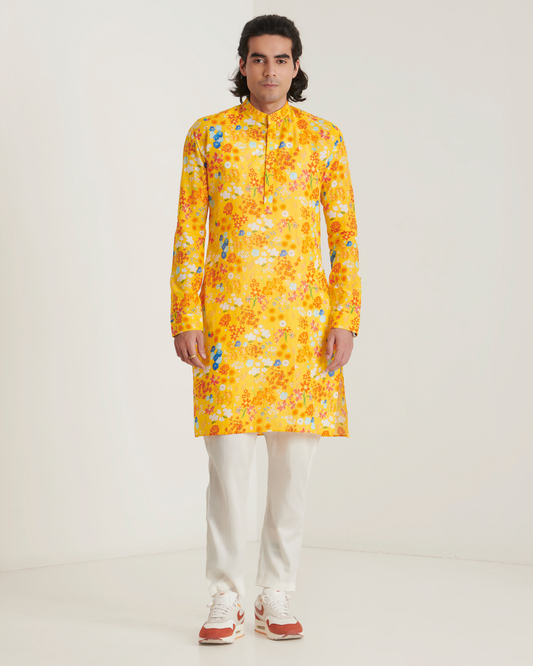 Mustard floral printed kurta set