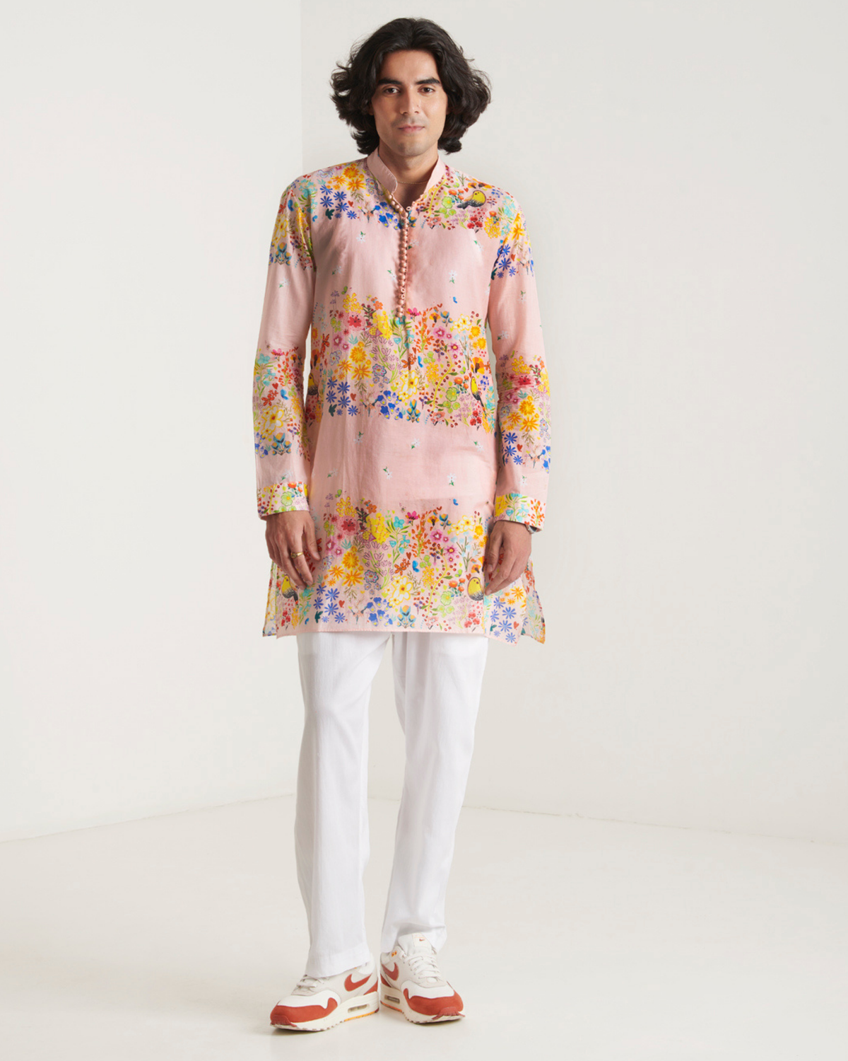 Pastel pink floral printed kurta set