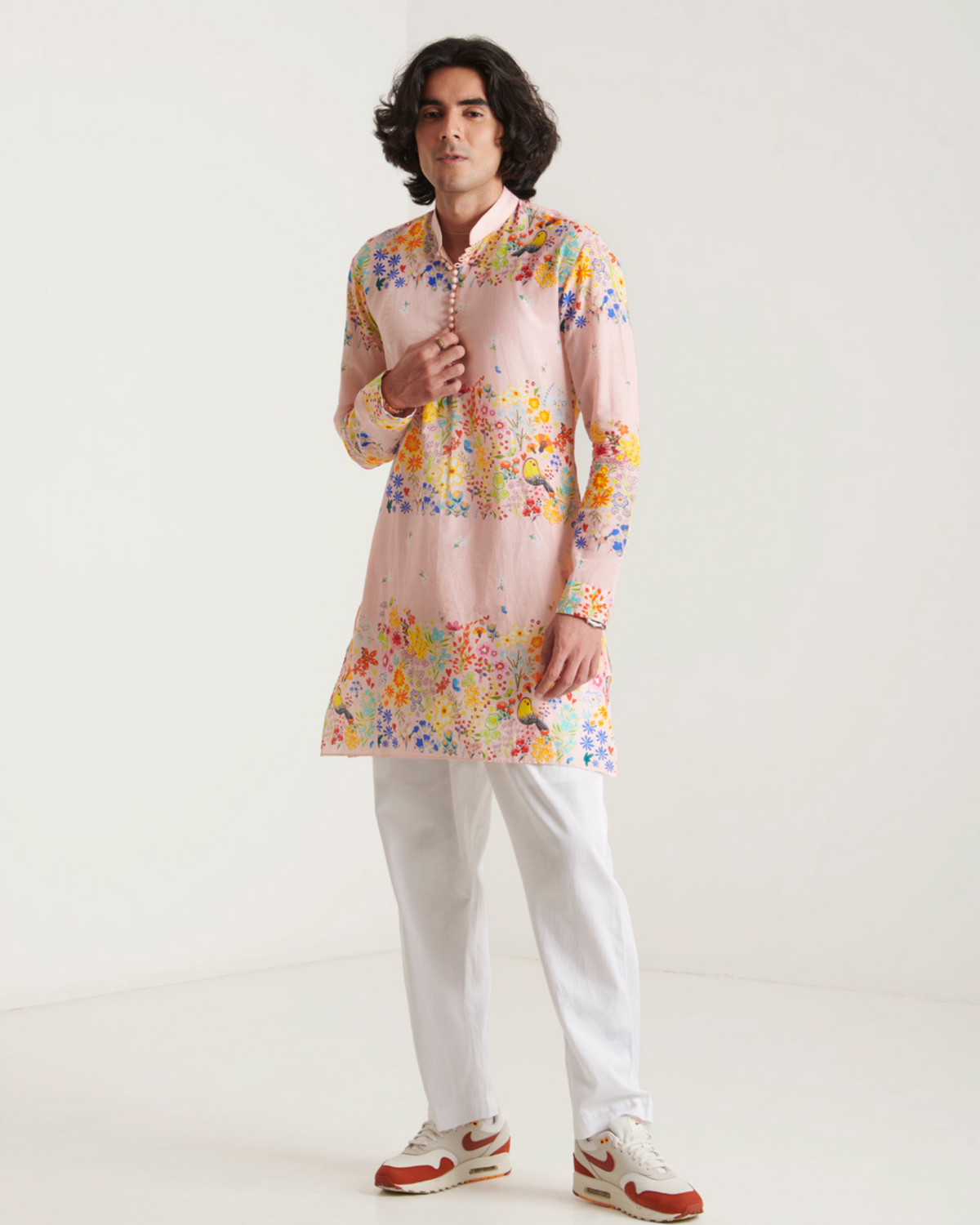 Pastel pink floral printed kurta set