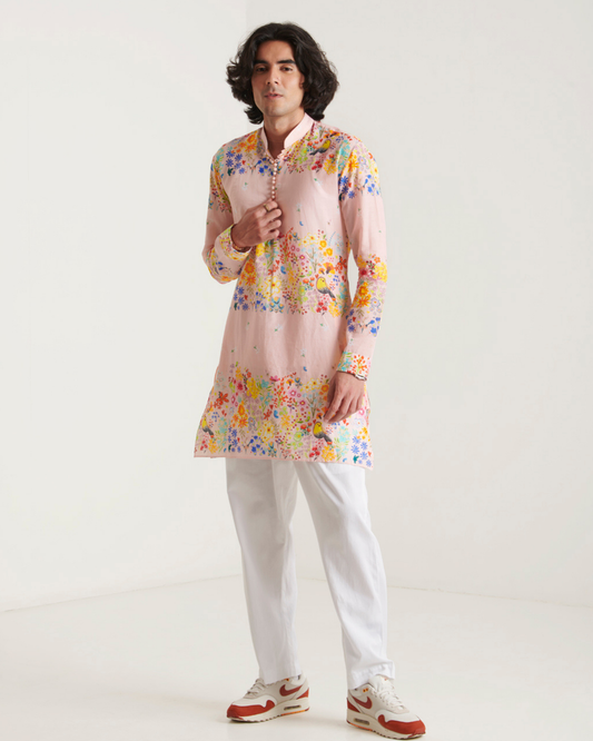 Pastel pink floral printed kurta set