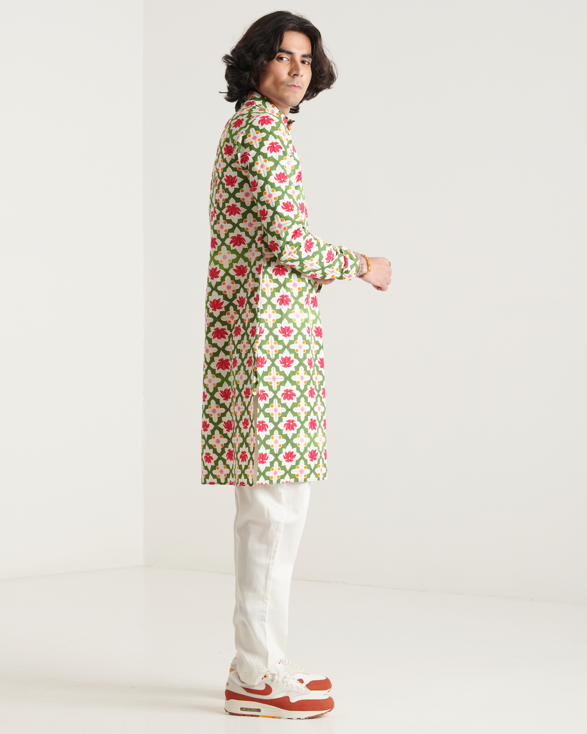 Cream printed kurta set