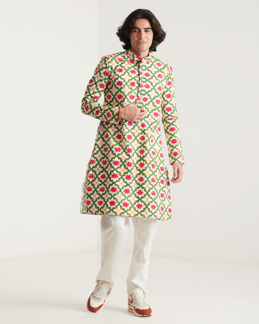 Cream printed kurta set