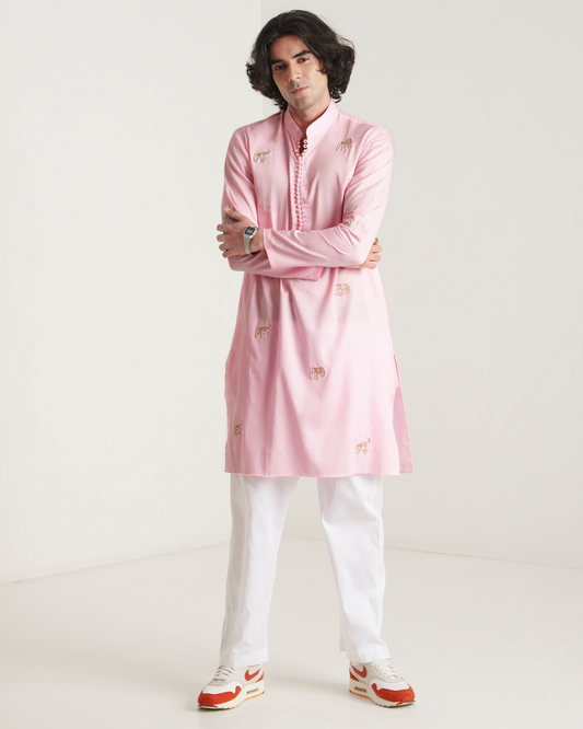 Pink hand embroidered kurta set