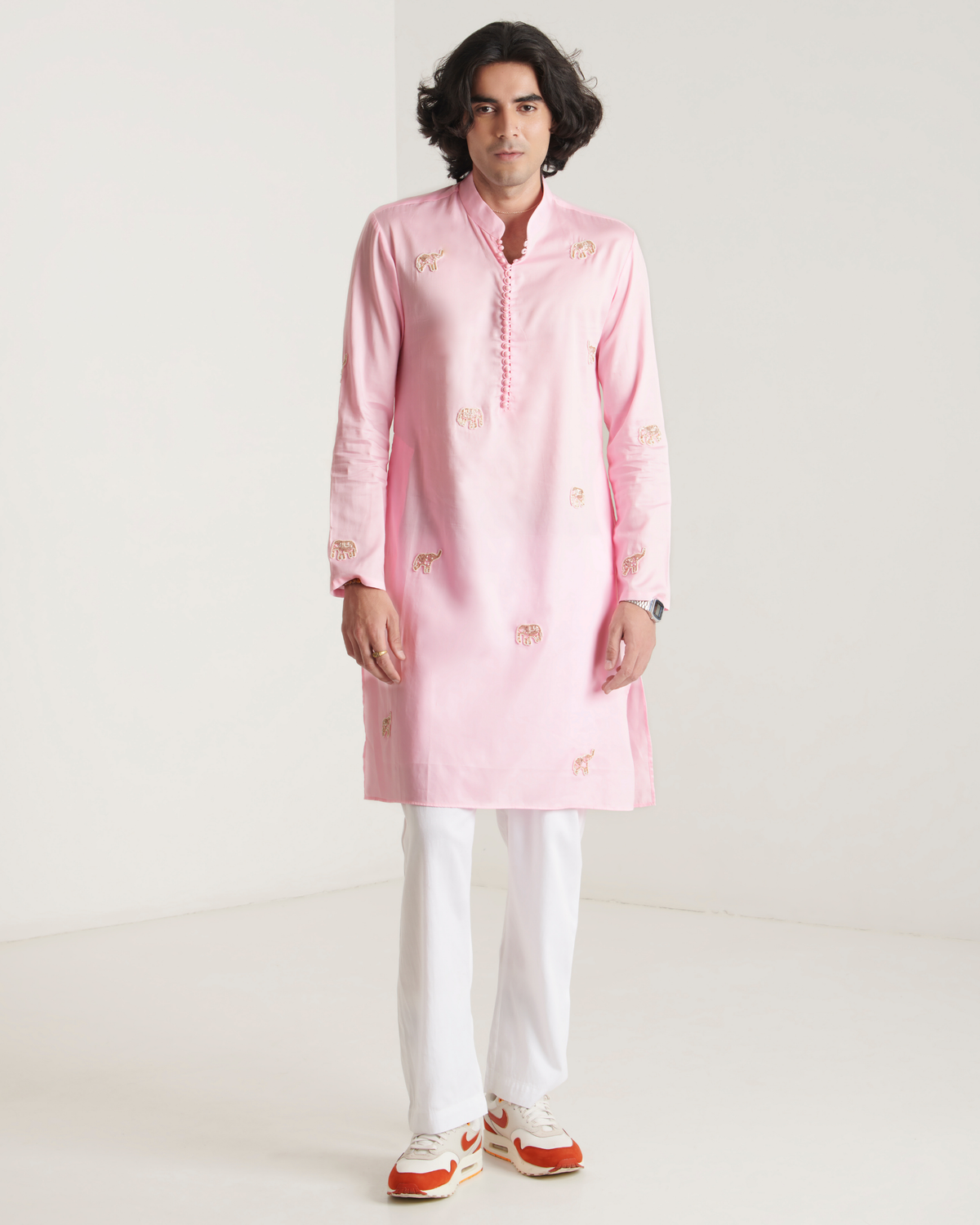 Pink hand embroidered kurta set