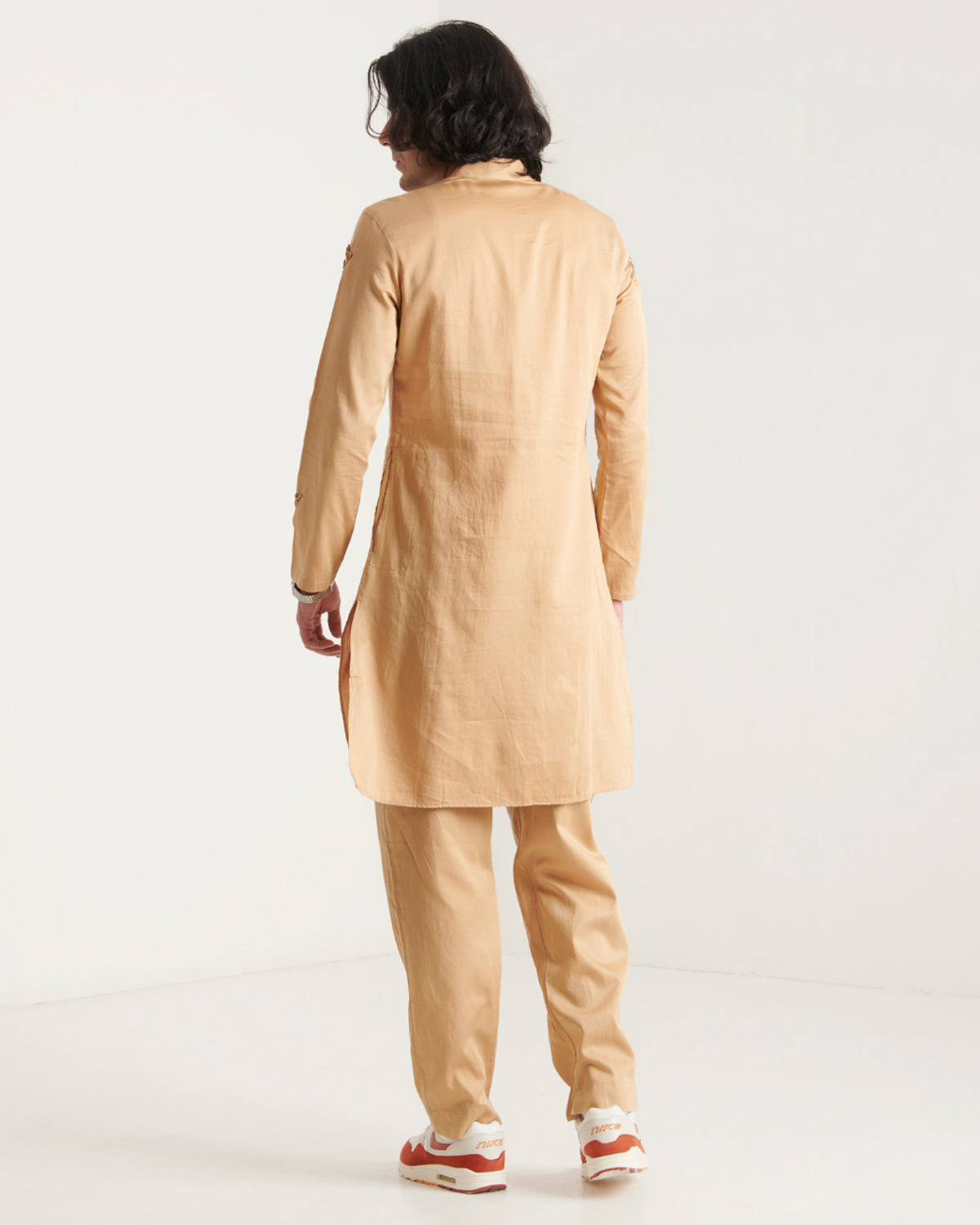 Beige hand embroidered kurta set