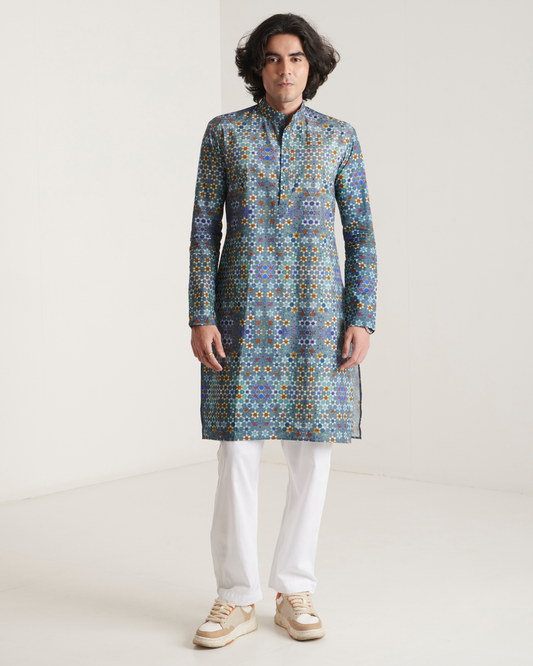 Blue printed kurta set