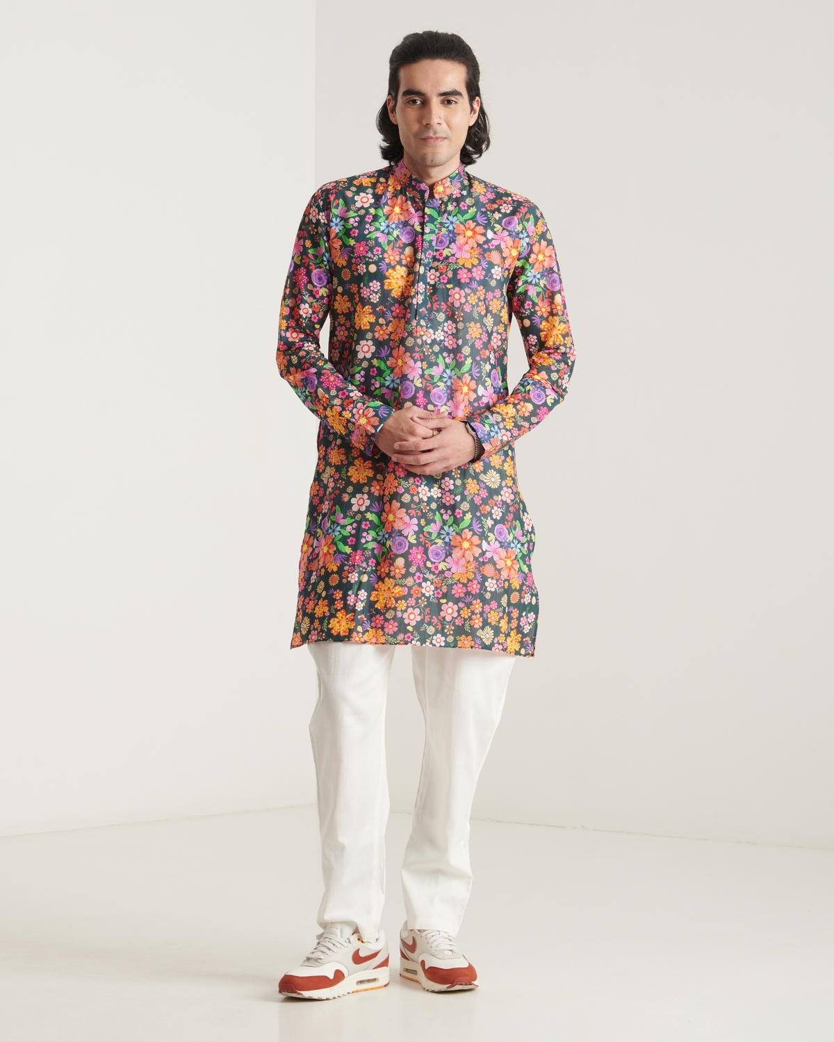 Green floral printed kurta set