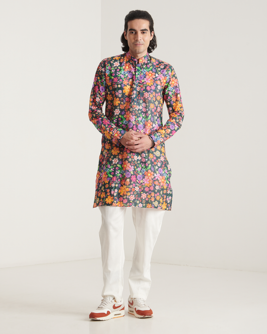 Green floral printed kurta set