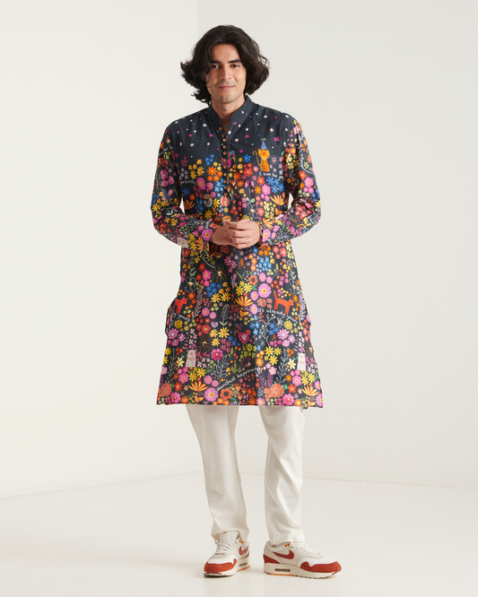 Black printed kurta set
