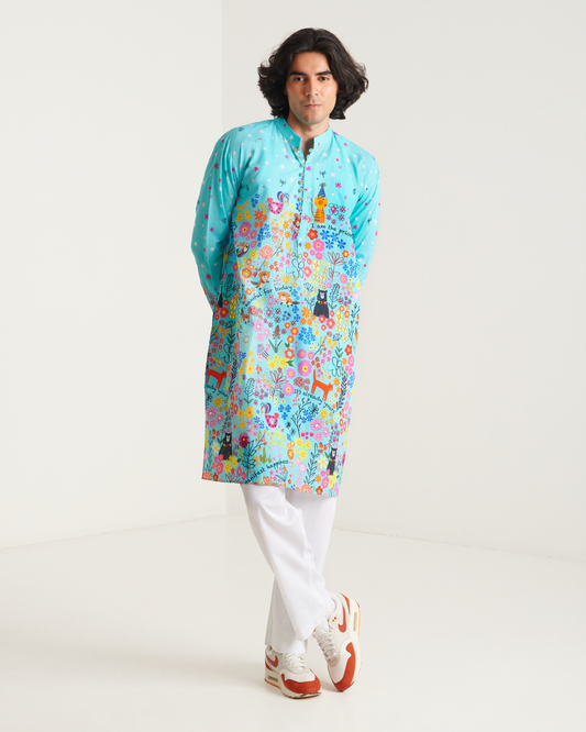 Blue Printed Kurta Set