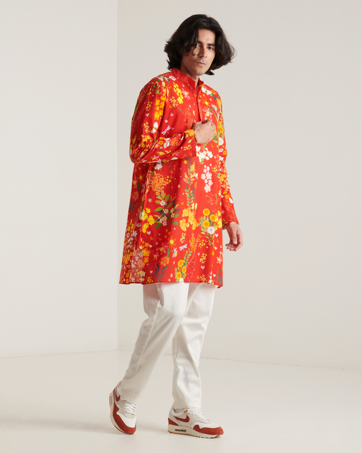 Red printed kurta set