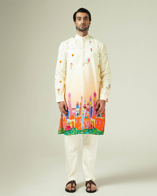 Yellow castle printed kurta  set