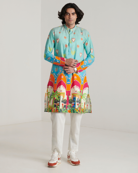 Blue printed kurta set