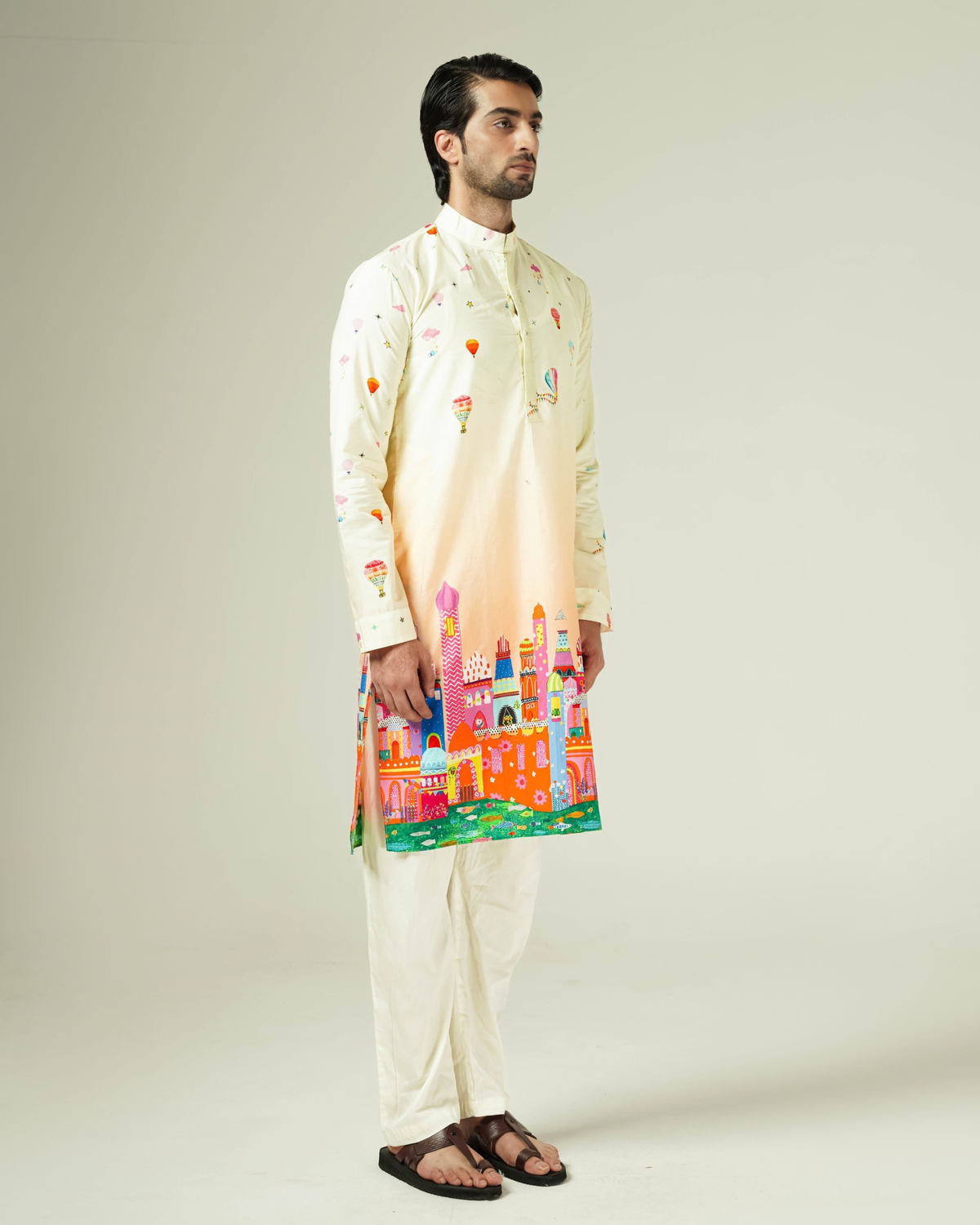 Yellow castle printed kurta  set