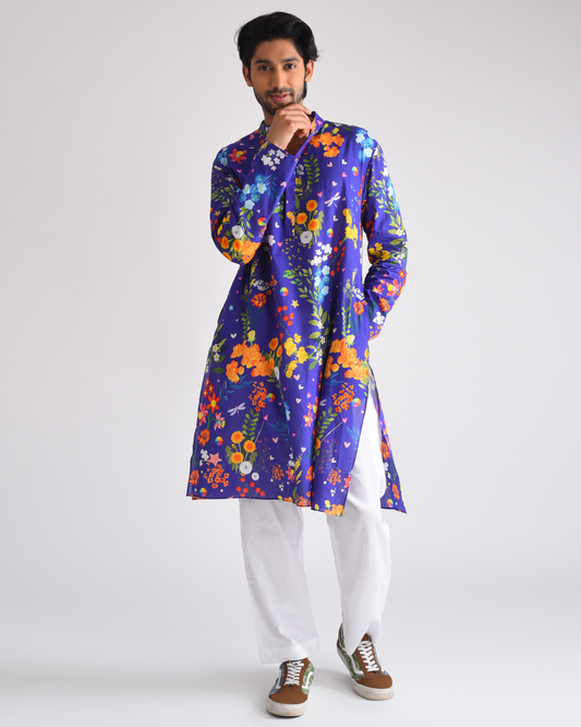 Purpal printed men' kurta set