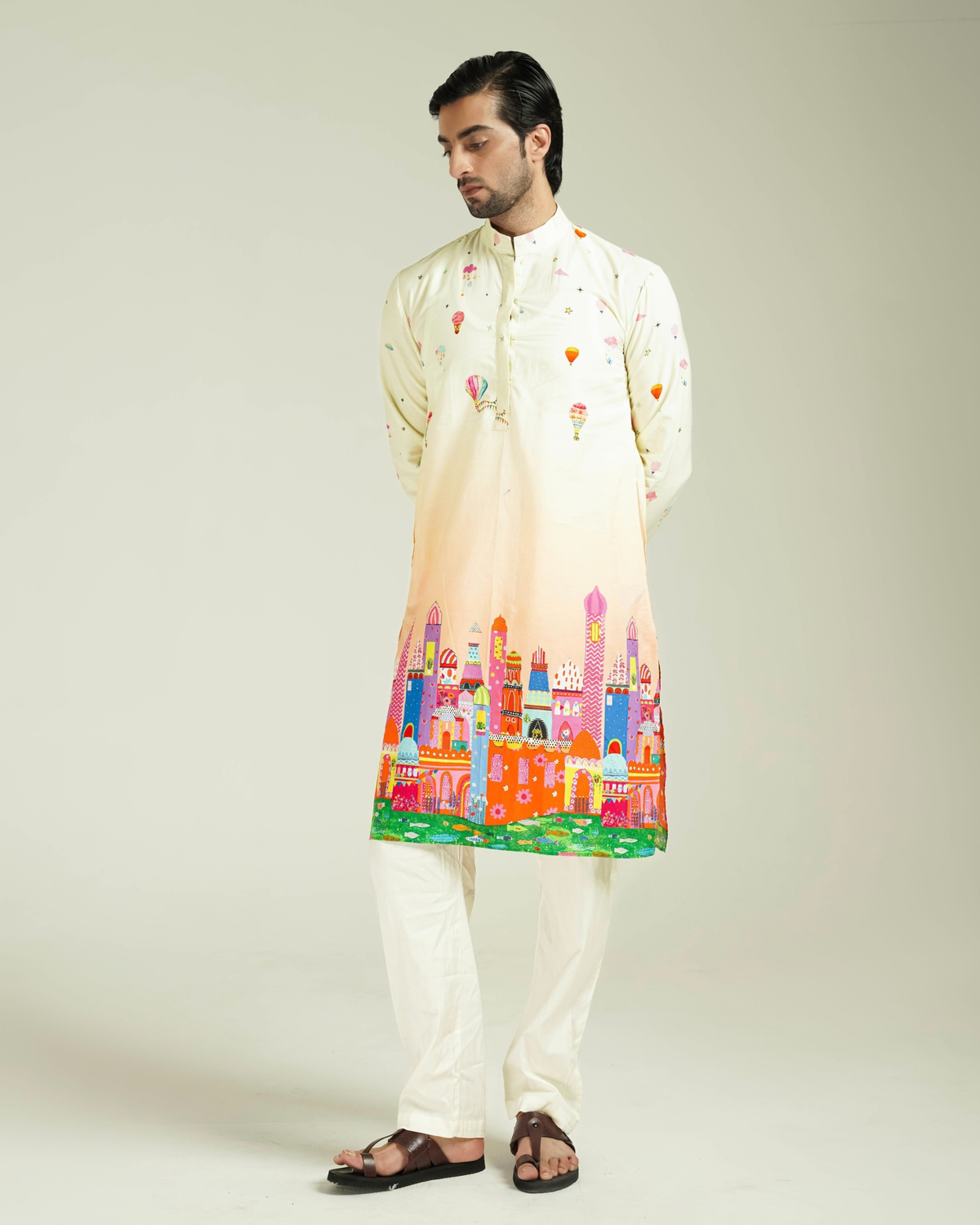 Yellow castle printed kurta  set