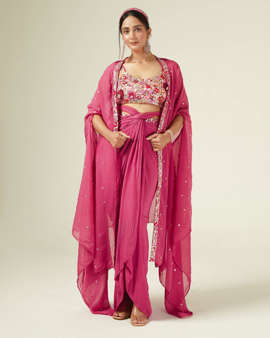 Rosé Bloom Pre-Draped Skirt Set