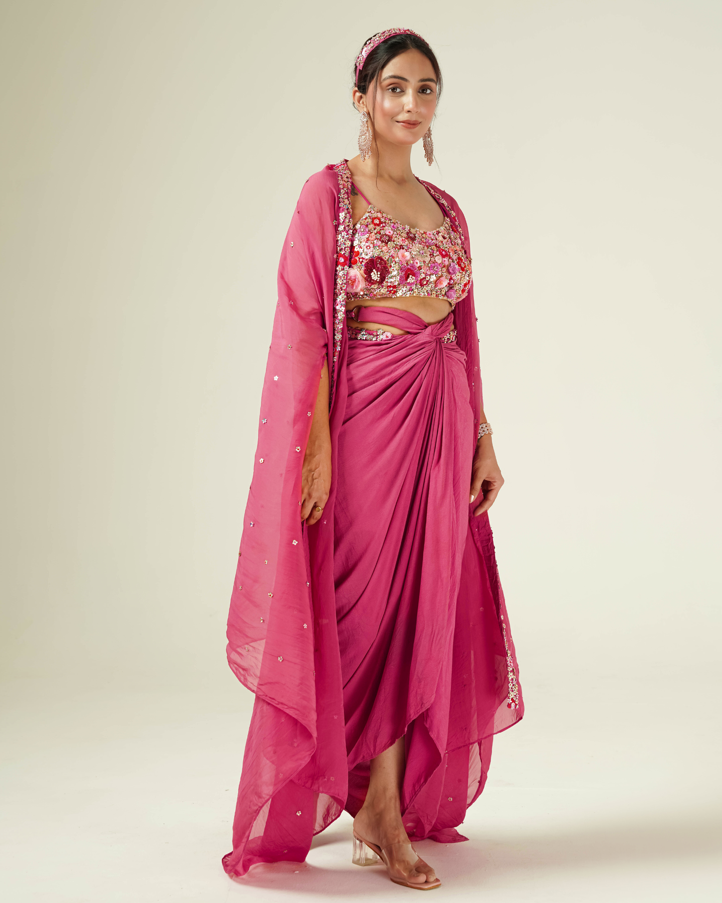 Rosé Bloom Pre-Draped Skirt Set