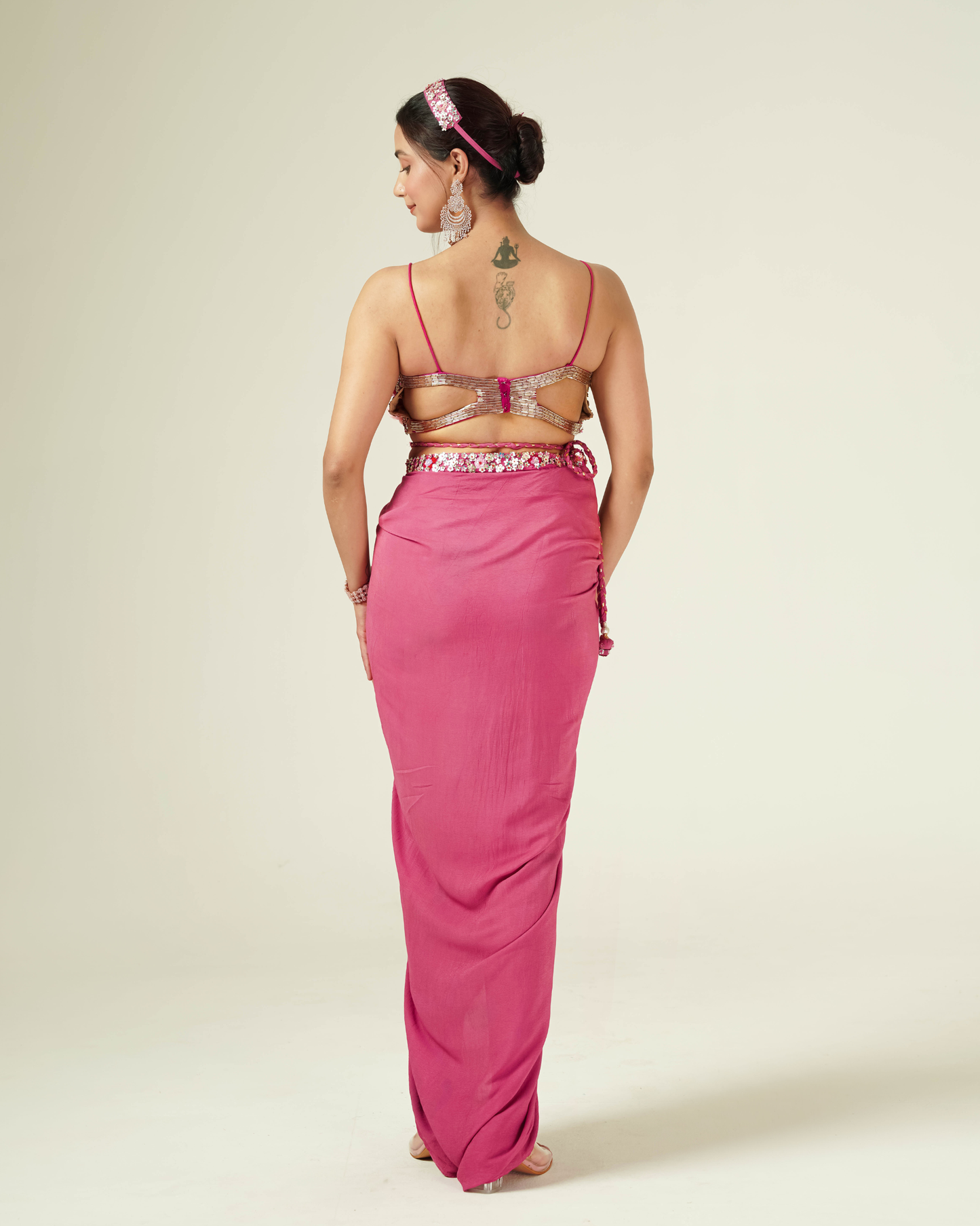 Rosé Bloom Pre-Draped Skirt Set