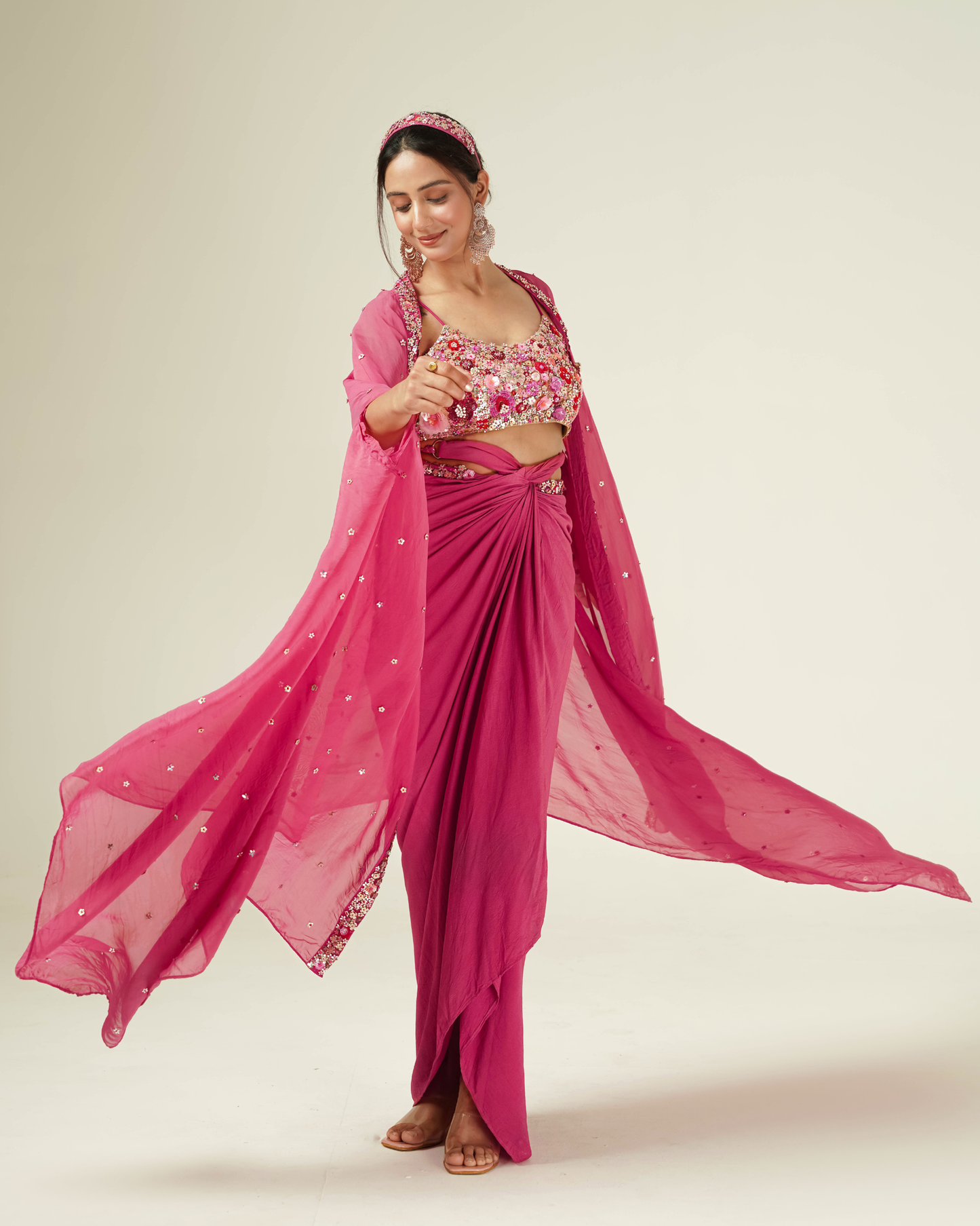 Rosé Bloom Pre-Draped Skirt Set