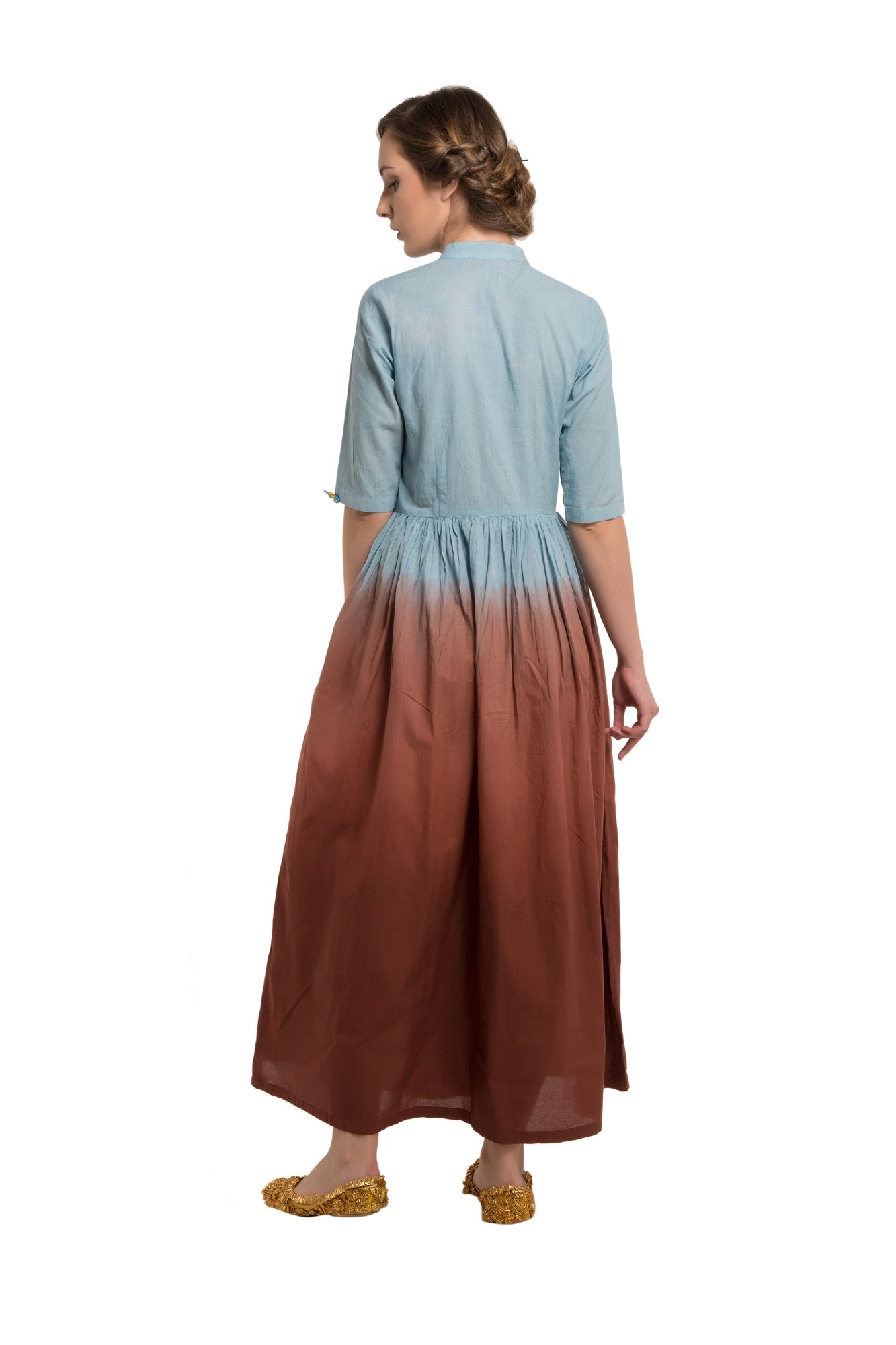 Ombre Blue And Brown Cotton Dress
