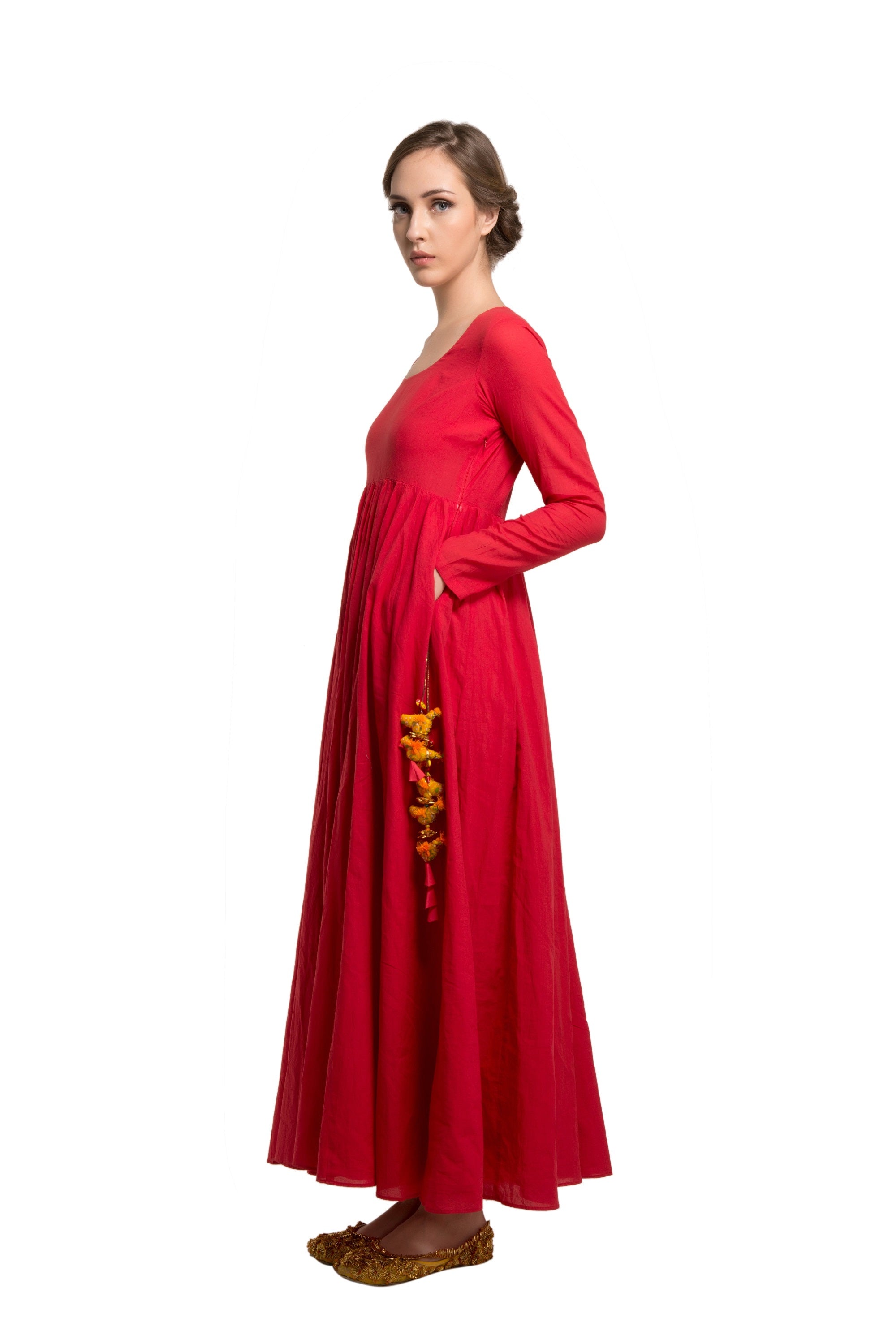 A Line V Neck Red High Slit Prom Dresses, V Neck Red Long Formal Gradu -  shegown